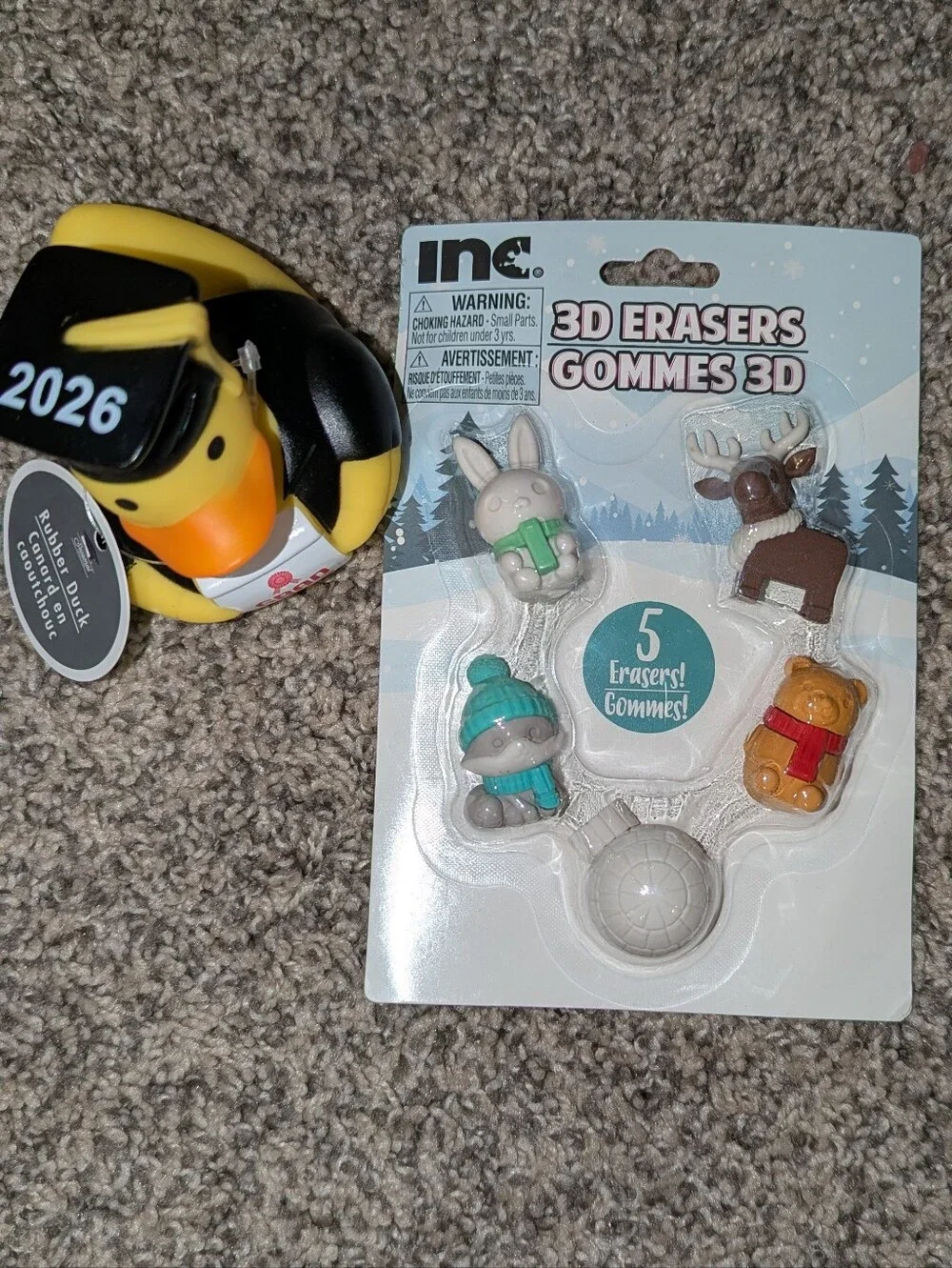 Graduation Rubber Duck & Winter Animal 3D Eraser Set